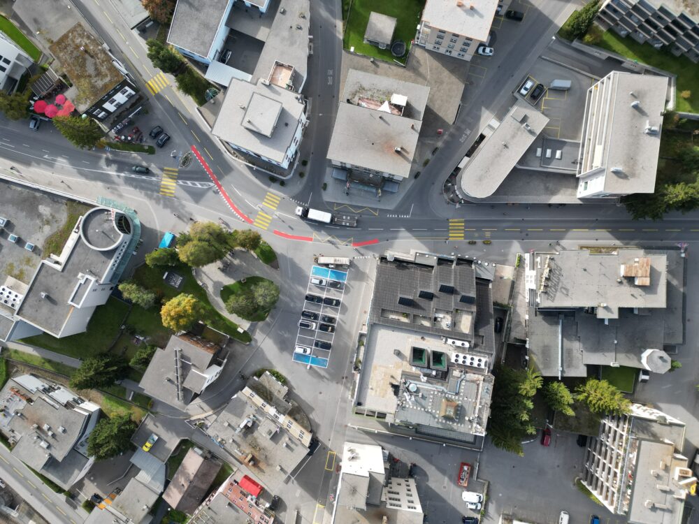 Luftbild Postplatz Davos Platz