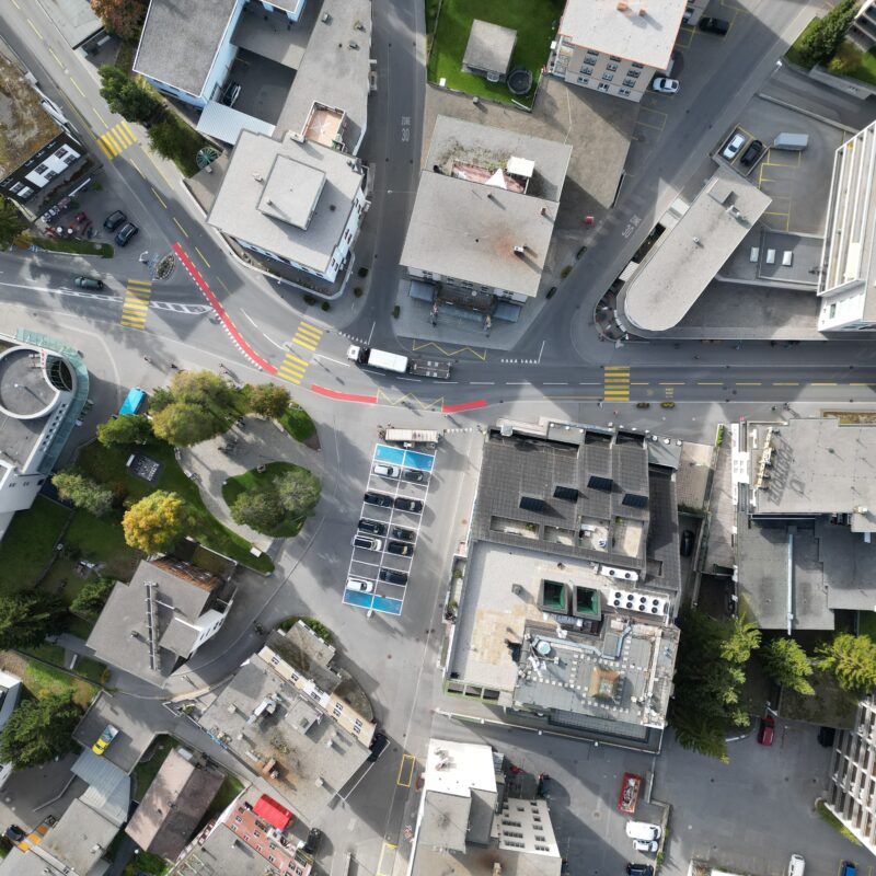 Luftbild Postplatz Davos Platz