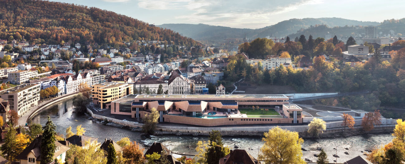 Visualisierung Bäderquartier mit neuem Thermalbad (Quelle: https://projekt.baederbaden.ch/baederquartier/)